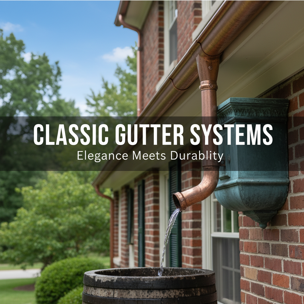 Professional blog header image for article titled: Classic Gutter Systems. High quality, relevant imagery, clean composition.