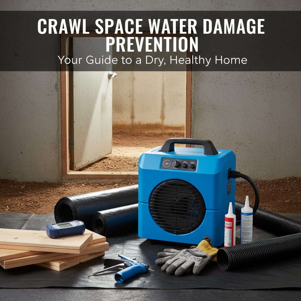 Professional blog header image for article titled: Crawl Space Water Damage Prevention. High quality, relevant imagery, clean composition.