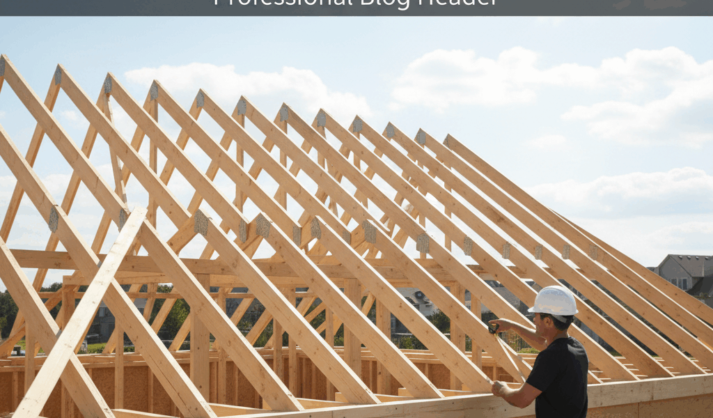 Professional blog header image for article titled: Roof Framing Basics. High quality, relevant image