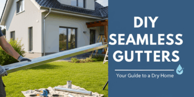 Professional blog header image for article titled: DIY Seamless Gutters. High quality, relevant imag